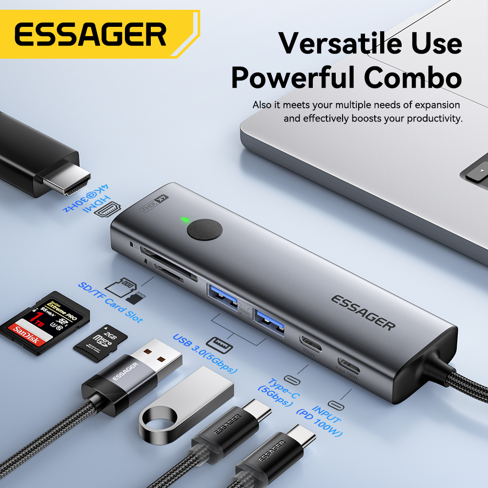 Usb C Docking Hub - Essager USB C HUB 4K 7-in-1