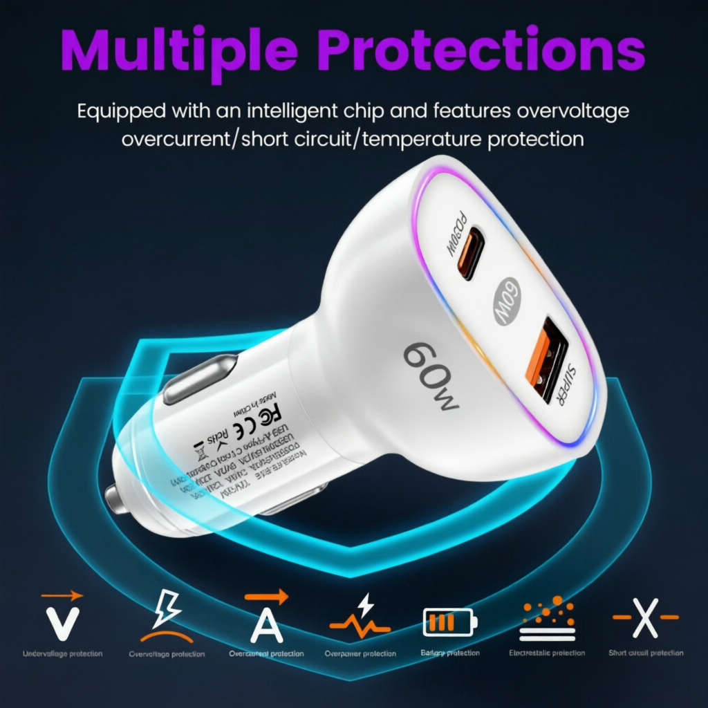Dual Port 60W Car Charger USB  – Usb C Power Adapter Bewertung und Preis