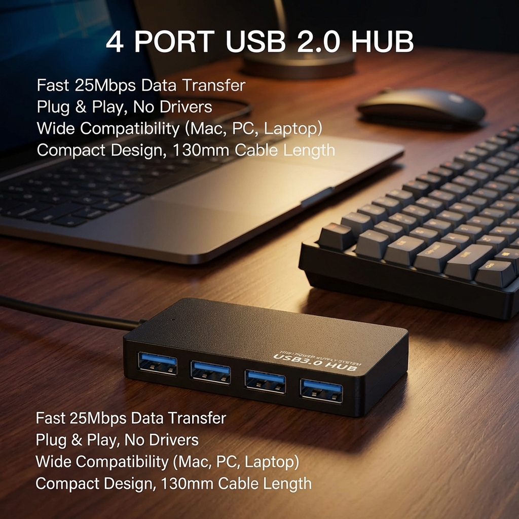 High-Speed USB 2.0 Hub 4-Port  – Laptop Accessories Hub Bewertung und Preis